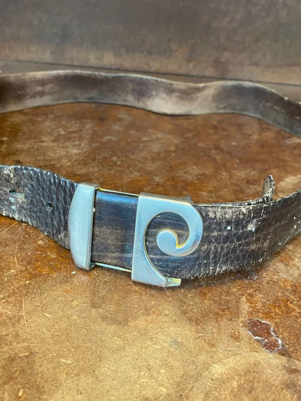 1960s Pierre Cardin Brown Leather Belt Made in Spain Vintage Distressed